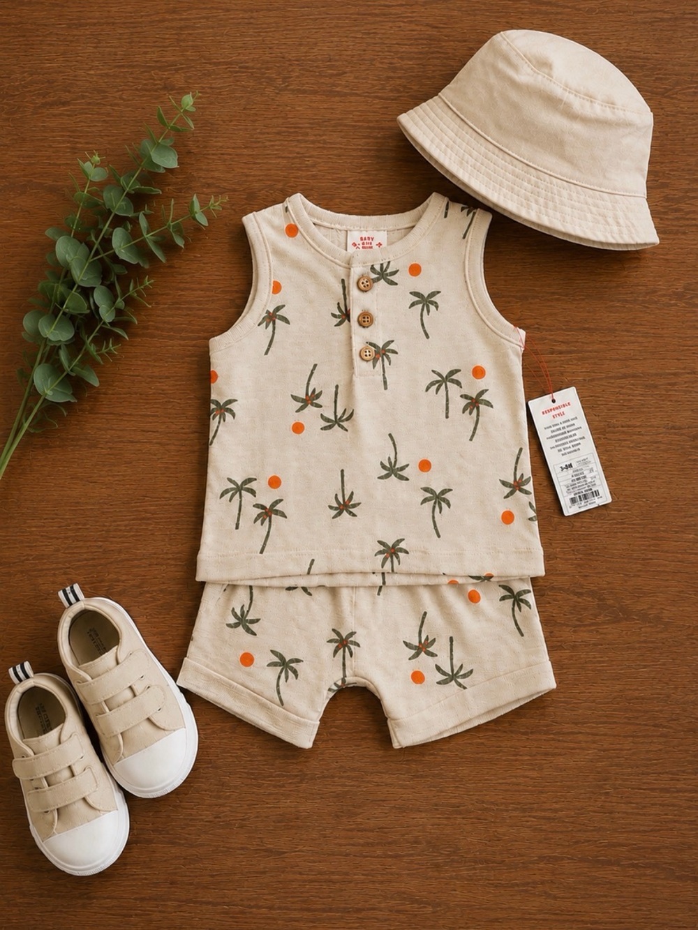 NWT 3-6m Cat & Jack Palm Tree Print Sleeveless matching set - Picture 1 of 5
